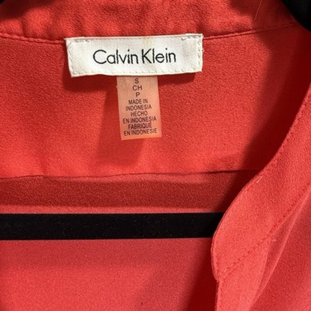 Calvin Klein Women's Coral Zip Pocket Roll Tab Long Sleeve Blouse Size S - Picture 4 of 7